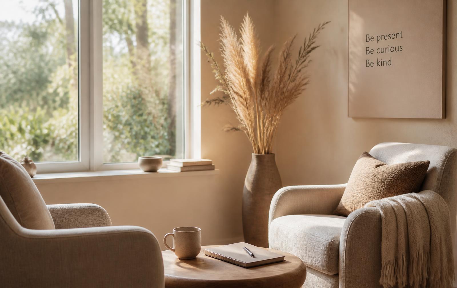 Two armchairs facing each other in a light, calm coaching room